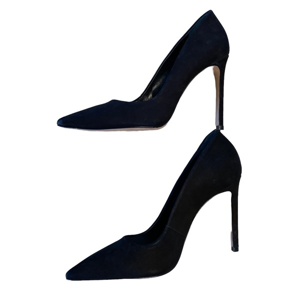 Schutz Lou Pump 4 inch stiletto heel pointed toe low vamp suede black 6.5 - Picture 6 of 16